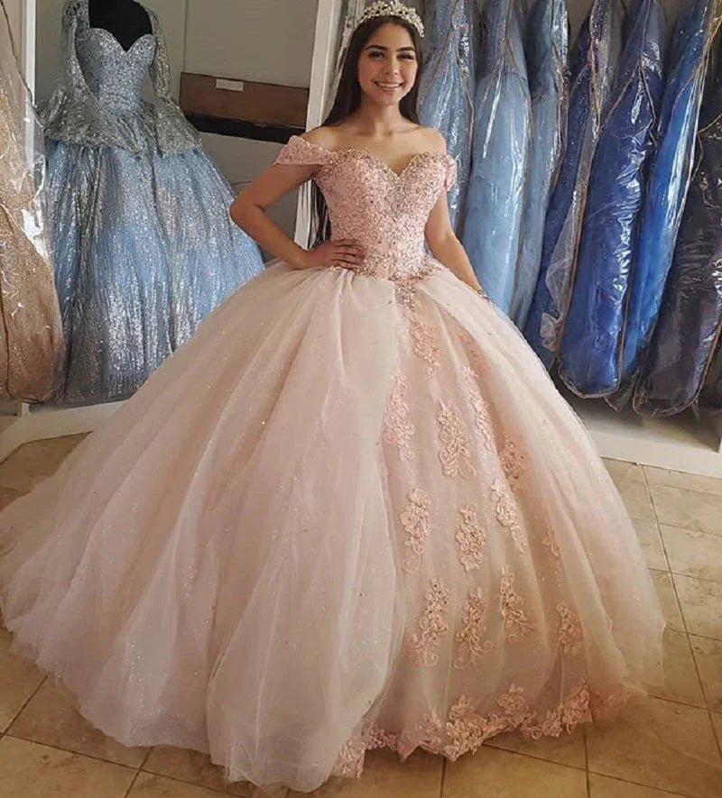 light pink sweet sixteen dresses Blush Puffy 16 Off Shoulder Ball Gowns Beaded Crystal Pink Tulle Quinceanera Dress Princess Prom S27021 – YOYOCAMP Black Mind Code knee Feel like royalty on FIT:Modern Fit Color:DARK-SAGE