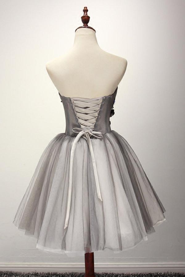 Tüll Grau Kurzes Ballkleid Homecoming Kleid Cocktailkleid