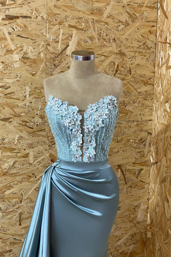 Unique Long Sweetheart Mermaid Prom Dress with Appliques Lace