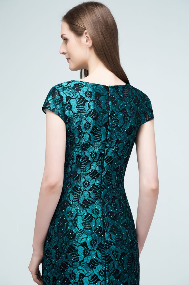 Vestidos de fiesta de sirena con escote en V, largo hasta la rodilla y apliques de encaje