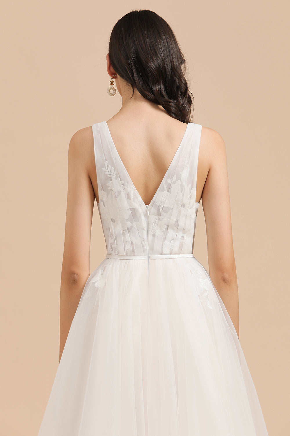 Vestido de novia sencillo con escote en V, apliques de encaje de tul, vestidos de novia de jardín, largo hasta el suelo