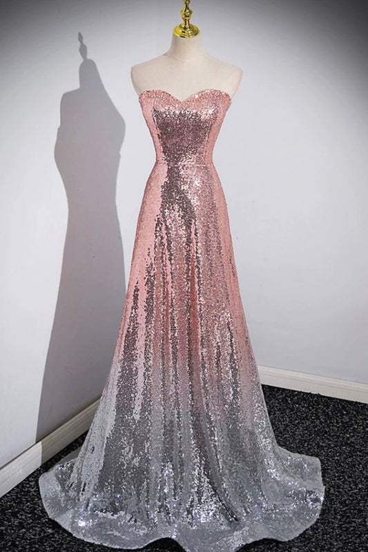 Vestido de fiesta largo de sirena con lentejuelas y escote corazón brillante, vestido de noche degradado.