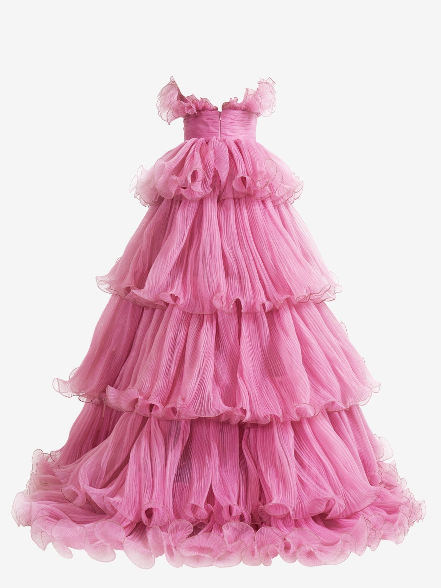 Vestido de fiesta de tul arrugado con capas y corte en A sin tirantes