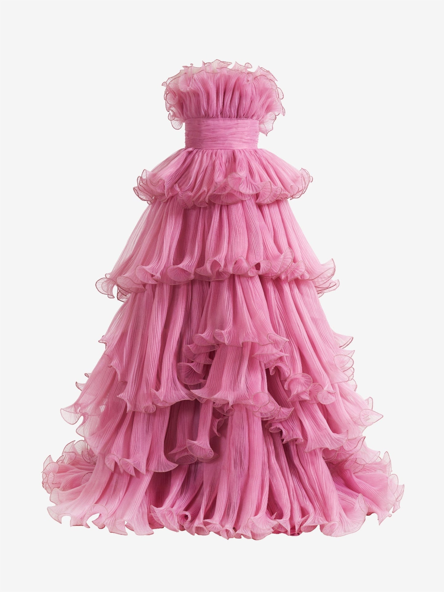 Vestido de fiesta de tul arrugado con capas y corte en A sin tirantes