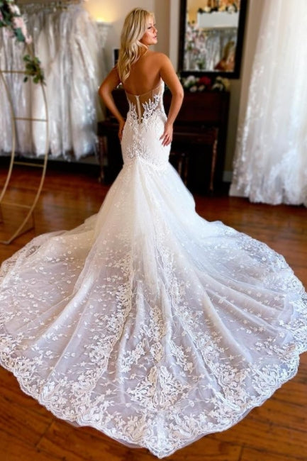 Vintage Sweetheart Spitze Ärmelloses Meerjungfrau Brautkleid Brautkleider