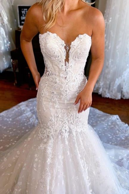 Vintage Sweetheart Spitze Ärmelloses Meerjungfrau Brautkleid Brautkleider