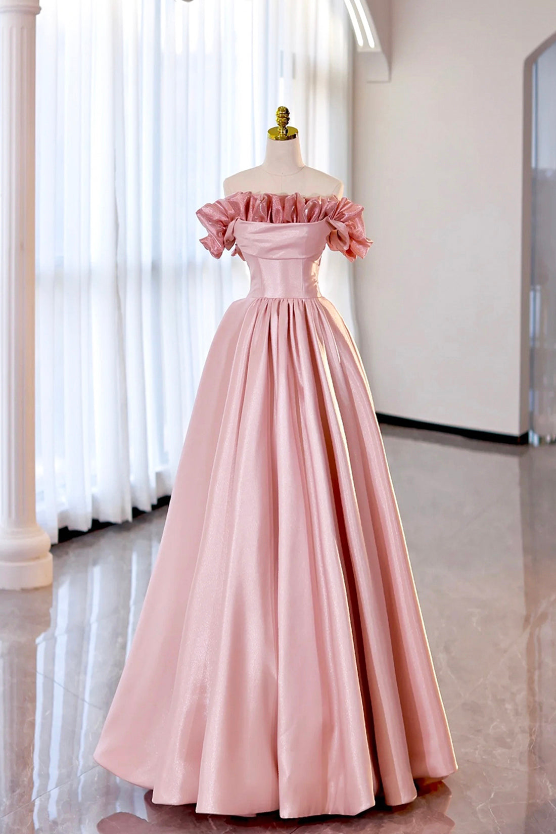 Strapless Satin Long Prom Dress, A-Line Evening Party Dress