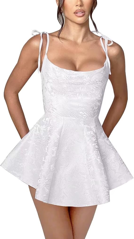 A-Linie Kurzes Homecoming-Kleid Spaghettiträger Satin Ärmelloses Partykleid Jacquard Partykleider