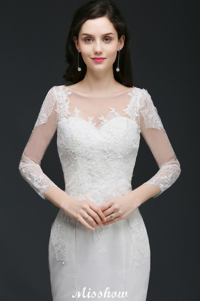 Weißes Meerjungfrau-Brautkleid aus Spitze mit Juwelen