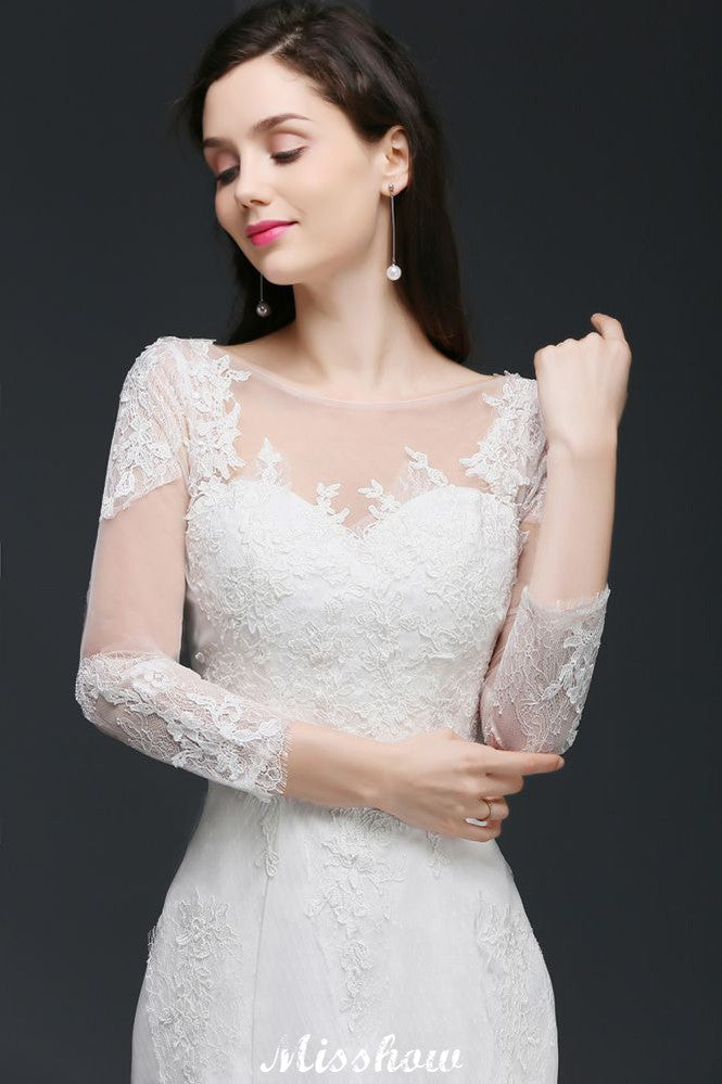 Weißes Meerjungfrau-Brautkleid aus Spitze mit Juwelen