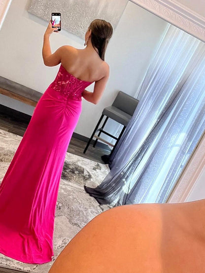Sheath Strapless Sweetheart Long Prom Dress with Slit