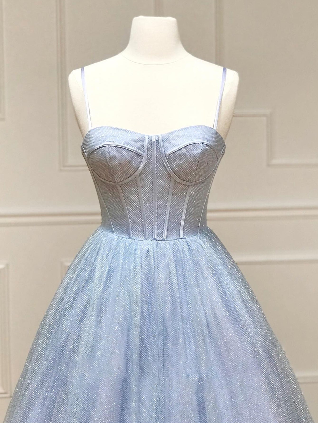 A Line Glitter Tulle Prom Dress with Pockets