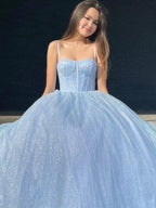 A Line Glitter Tulle Prom Dress with Pockets