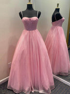 A Line Glitter Tulle Prom Dress with Pockets