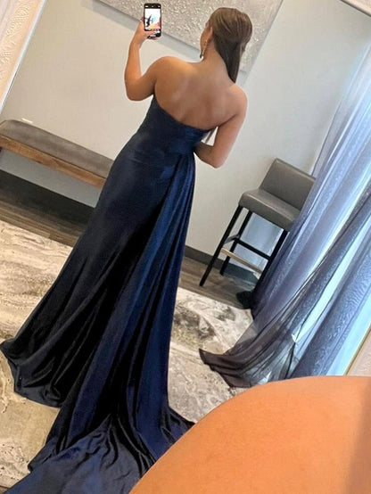 Mermaid Strapless Satin Prom Dress with Slit