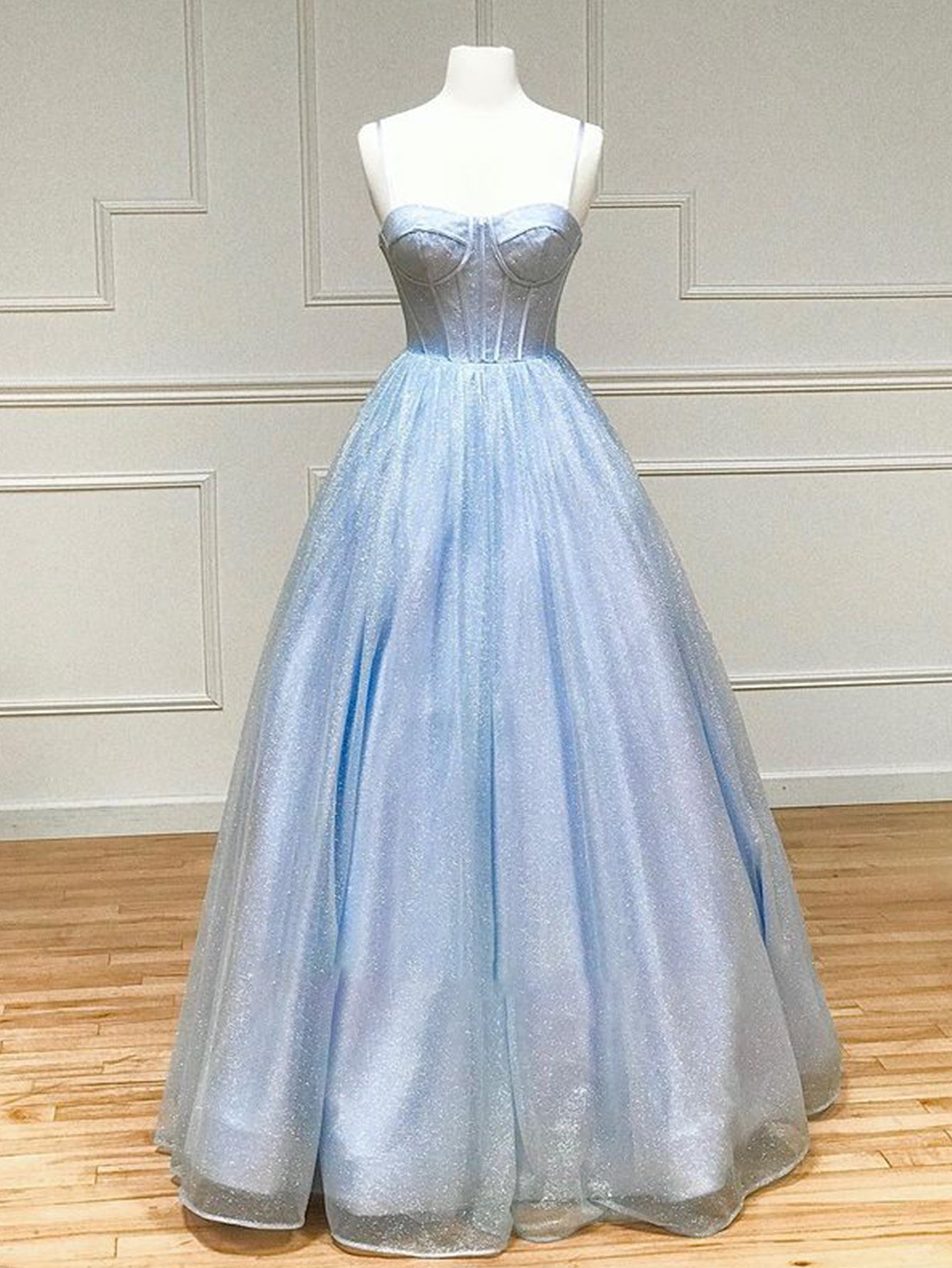 A Line Glitter Tulle Prom Dress with Pockets