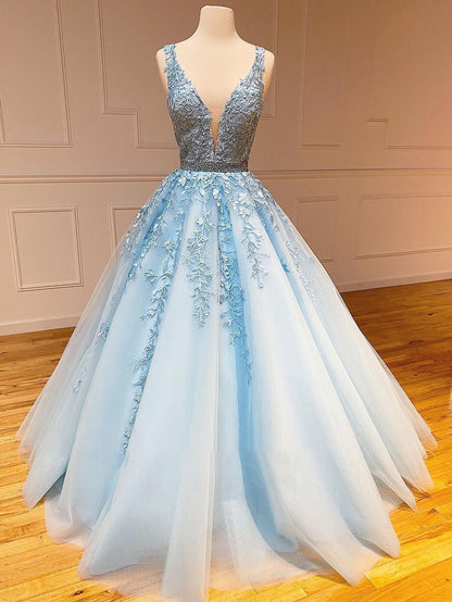 A-Linie, schwarzes, langes Ballkleid aus Spitze mit V-Ausschnitt