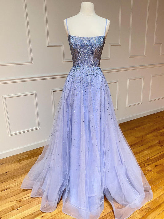 Vestido de fiesta largo de tul con purpurina