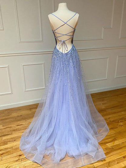 Vestido de fiesta largo de tul con purpurina