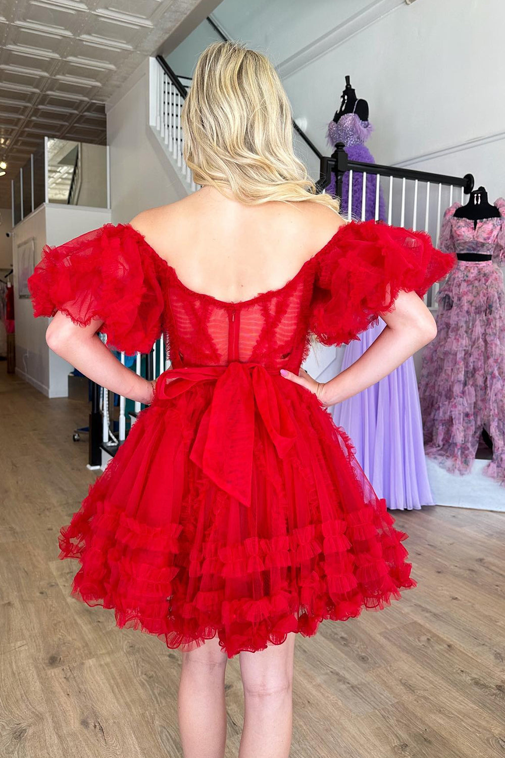Naomi | A-Linie Off-Shoulder Tüll Homecoming Kleid
