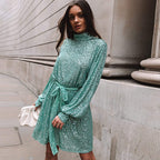 Women's Autumn Solid Color Sexy Evening Dress – Fashionable Sequ High Waist, High Class Elegant