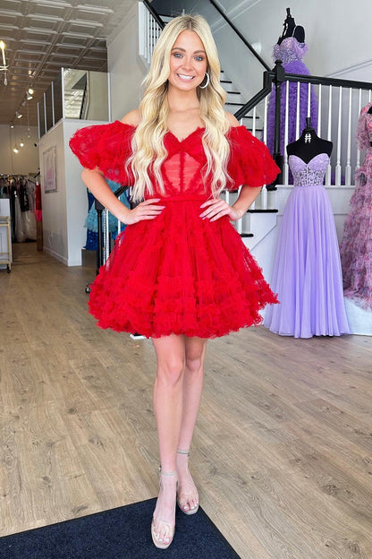 Naomi | A-Linie Off-Shoulder Tüll Homecoming Kleid