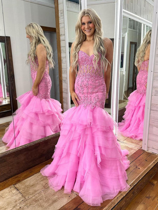 Roycebridal Invierno | Vestido de fiesta largo de sirena con encaje escalonado