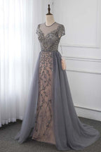 BMbridal Jewel Appliques Short Sleeve Prom Dress With Rhinestones Online