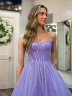 A Line Glitter Tulle Prom Dress with Pockets