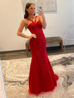 Mermaid Halter Lace Mermaid Long Prom Dress