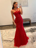 Mermaid Halter Lace Mermaid Long Prom Dress