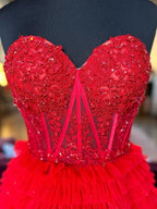 Adelyn | Robe de bal longue en tulle à volants, ligne A, décolleté cœur