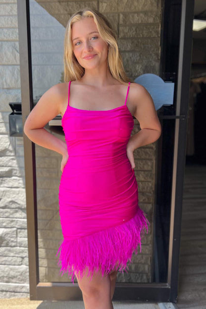 Sheath Blue Homecoming Dress with Feathers