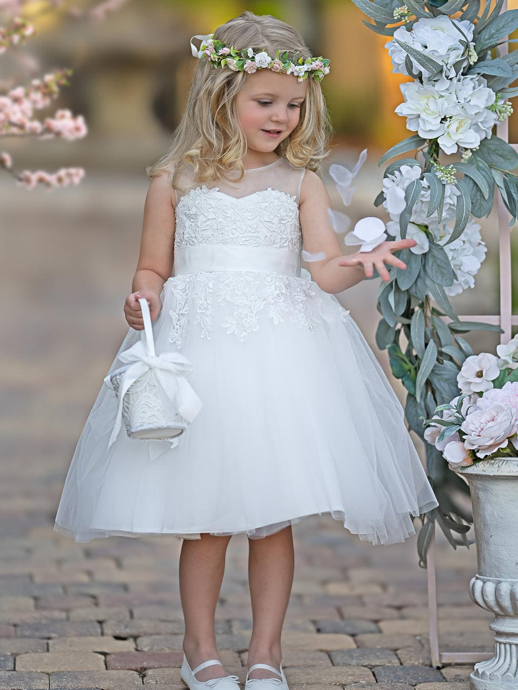 Lace Ball Gown Knee Length First Communion Flower Girl Dress
