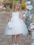 Lace Ball Gown Knee Length First Communion Flower Girl Dress