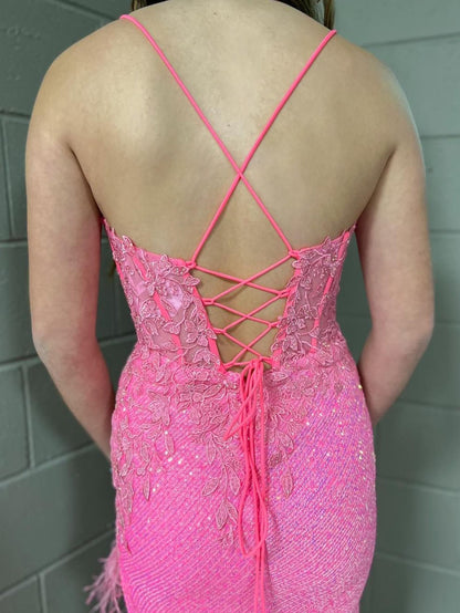 Vestido de fiesta largo ajustado con escote en V y espalda descubierta de sirena con abertura