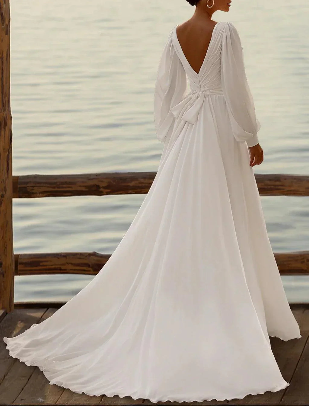 Abiti da sposa a linea ad A, camicia senza maniche, lunghezza tè, abiti nuziali in chiffon con pieghe, abiti semplici