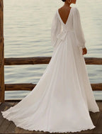 Abiti da sposa a linea ad A, camicia senza maniche, lunghezza tè, abiti nuziali in chiffon con pieghe, abiti semplici