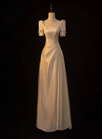 Vestido de Festa de Casamento Branco Elegante em Cetim, Corte em A, Vestido Longo de Baile, Vestido de Noite Y7546