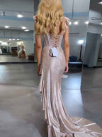 Navy Blue Shimmer Ruffle Long Corset Prom Gown With Slit