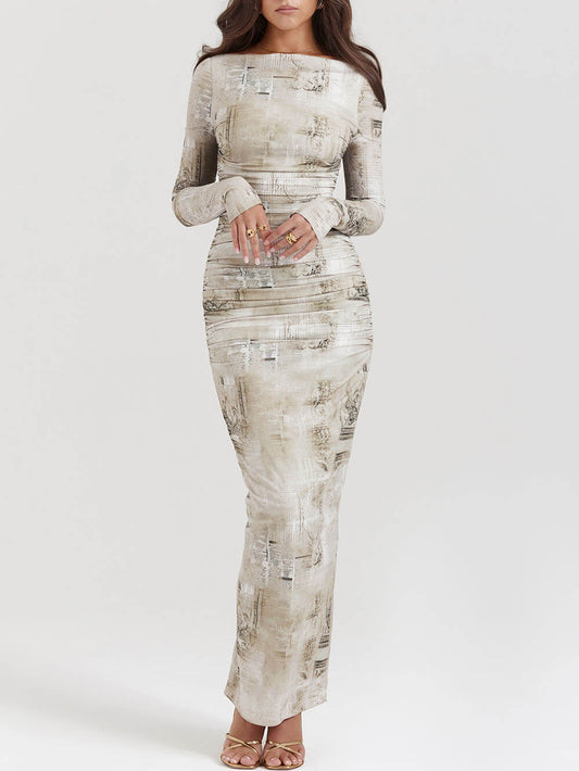 Maxikleid mit hellem Salbei-Print 