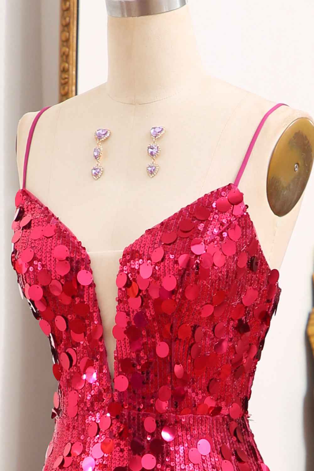 Sparkly Purple Mermaid Sequin Long Prom Dress Spaghetti Straps