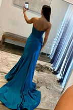 Navy Mermaid Sweetheart Corset Prom Dress With Slit