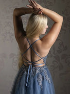 A Line Applique BlushTulle Short Homecoming Dress