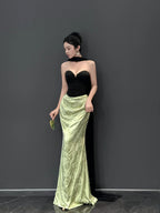 Vintage Strapless Satin Mermaid Prom Dress Long Evening Dress Y8593