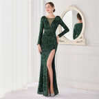 Cocktail Elegant Long Sleeve Sequined Fishtail Evening Dress