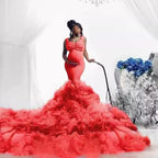 New soft net waist fishtail elastic swing pregnant women's big belly photo dress