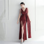 Handmade Beaded Socialite Car Model Long Evening Dress for Dinner Performance