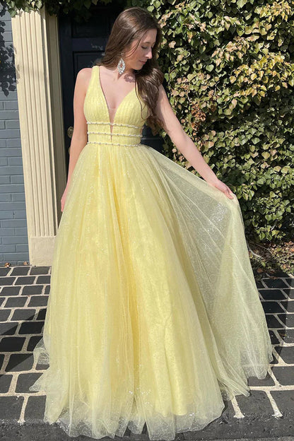 Roycebridal Alaiya | Vestido de fiesta de tul con brillo y escote en V en forma de A