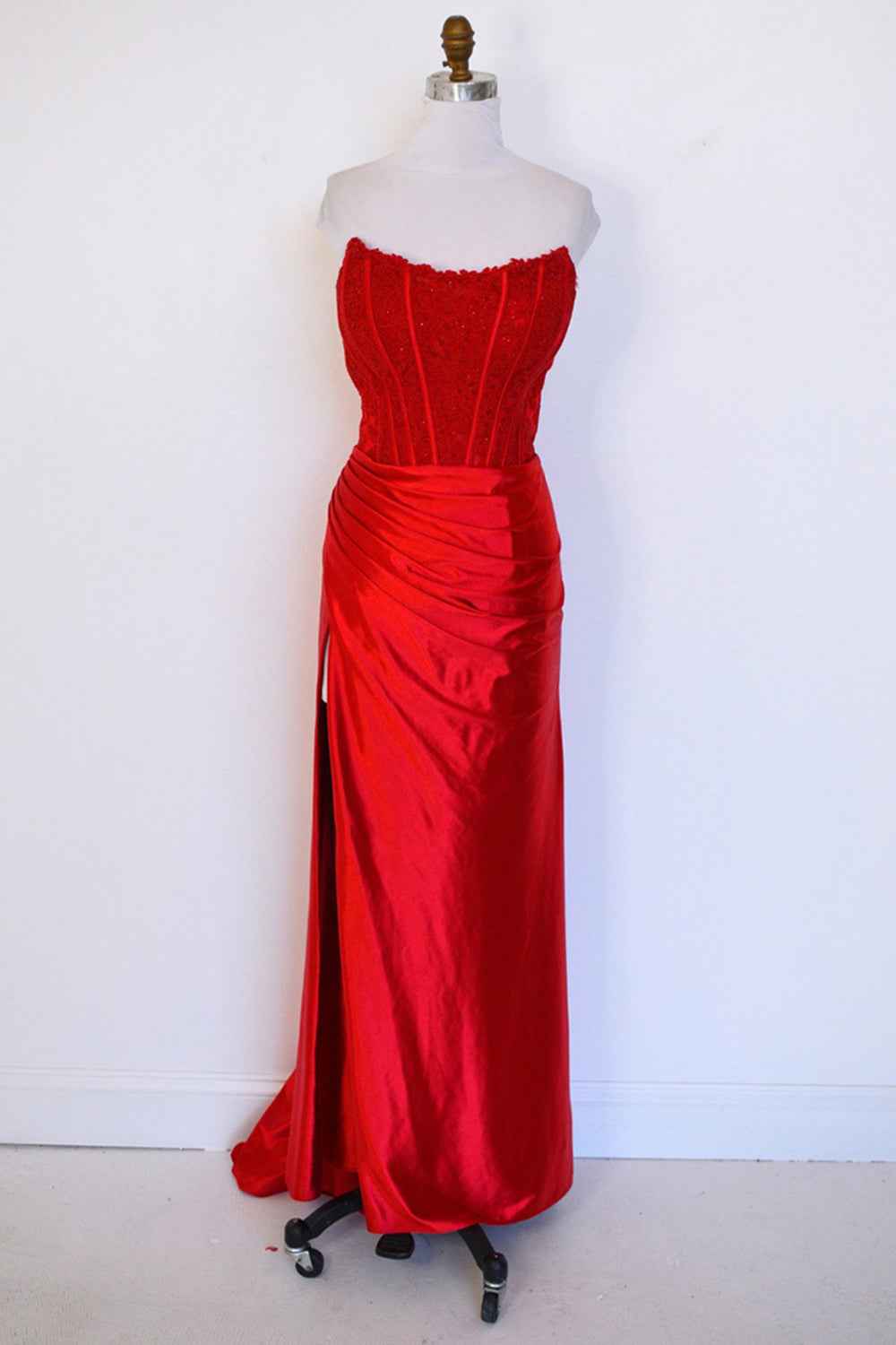 Fuchsia Strapless Corset Satin Mermaid Prom Dress